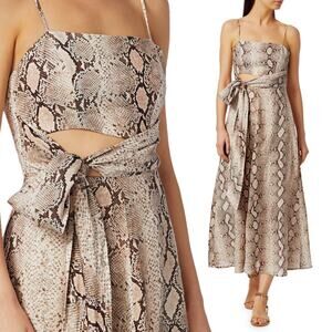Zimmermann 3/US 10 Bellitude $640 100% LINEN Python Snake Print Midi Dress Tan L
